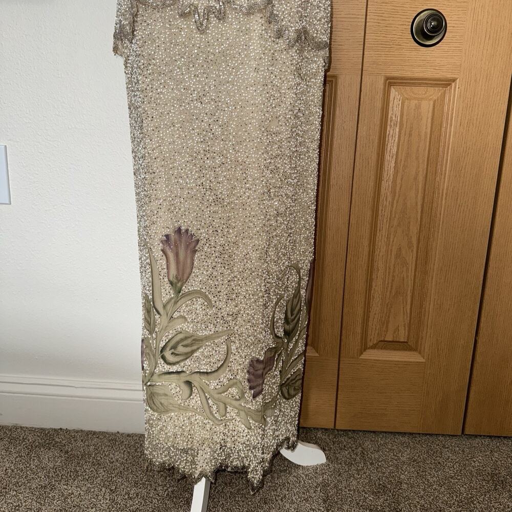 VTG Laurence Kazar Ivory Beaded Size 10 Full Length Mother of Bride Dress Silk - Picture 3 of 11